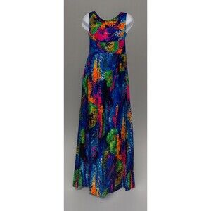 Vintage 60s 70s Sun Fashions of Hawaii (8) Honolulu Floral Colorful Maxi Dress